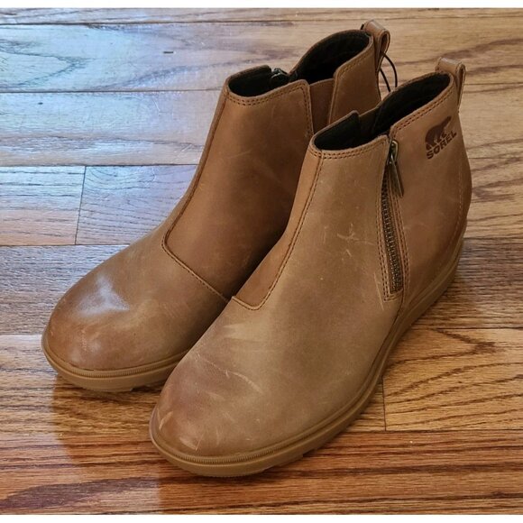 SOREL Evie II Zip Winter Waterproof Bootie Womens 8.5 Leather Ankle Wedge Boots - Picture 4 of 12